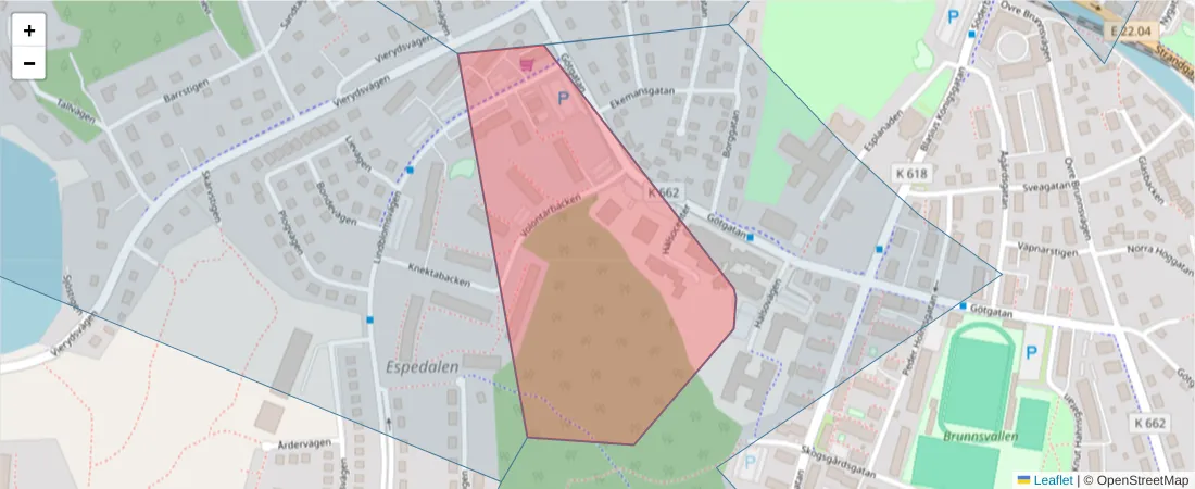 Karta över postnummerområdet  och angränsande postnummer i Sverige