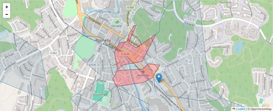 Karta över postnummerområdet  och angränsande postnummer i Sverige