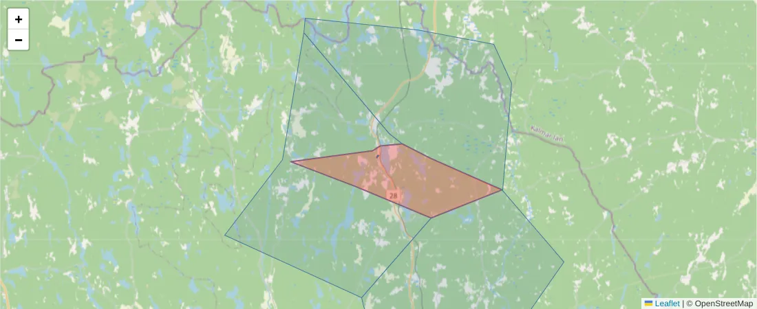 Karta över postnummerområdet  och angränsande postnummer i Sverige