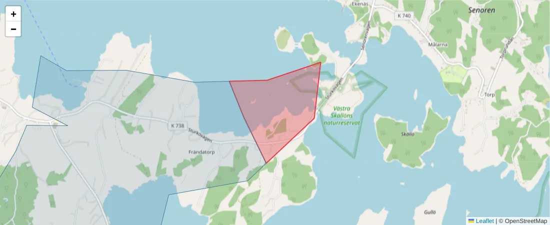 Karta över postnummerområdet  och angränsande postnummer i Sverige