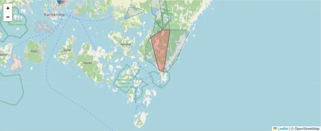 Karta över postnummerområdet  och angränsande postnummer i Sverige