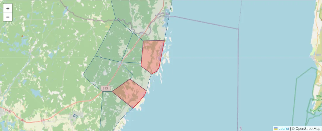 Karta över postnummerområdet  och angränsande postnummer i Sverige