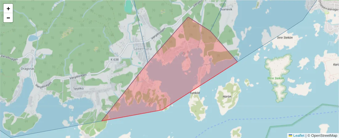 Karta över postnummerområdet  och angränsande postnummer i Sverige
