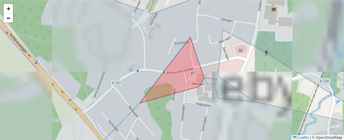 Karta över postnummerområdet  och angränsande postnummer i Sverige
