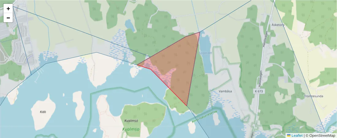 Karta över postnummerområdet  och angränsande postnummer i Sverige