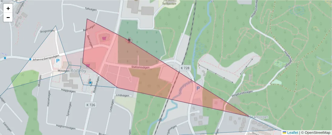 Karta över postnummerområdet  och angränsande postnummer i Sverige