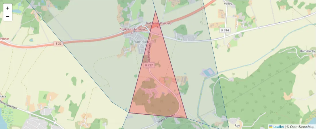 Karta över postnummerområdet  och angränsande postnummer i Sverige