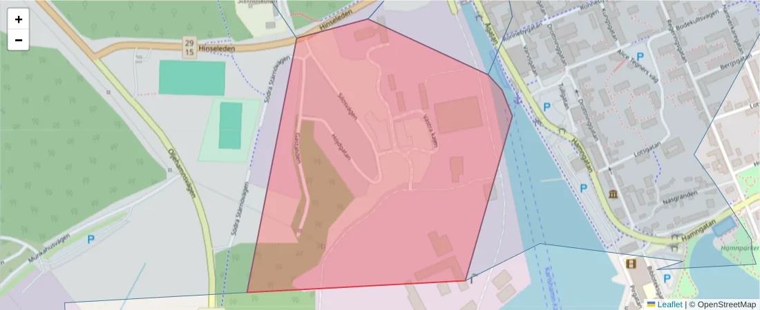 Karta över postnummerområdet  och angränsande postnummer i Sverige