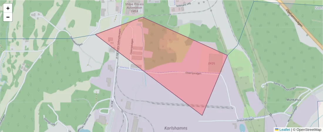 Karta över postnummerområdet  och angränsande postnummer i Sverige