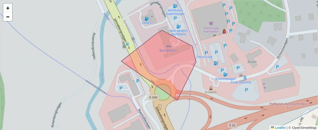 Karta över postnummerområdet  och angränsande postnummer i Sverige