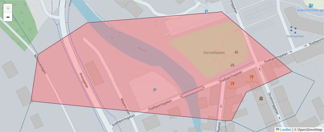 Karta över postnummerområdet  och angränsande postnummer i Sverige