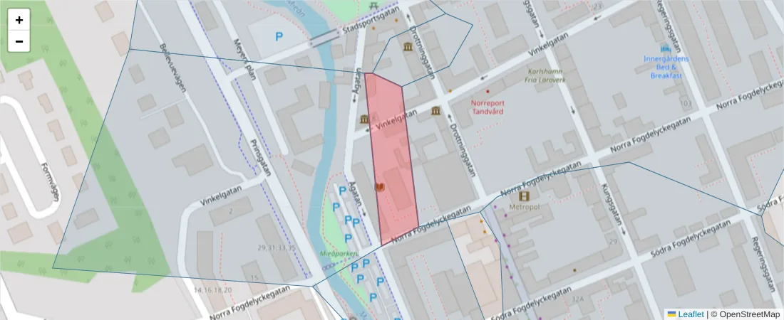 Karta över postnummerområdet  och angränsande postnummer i Sverige