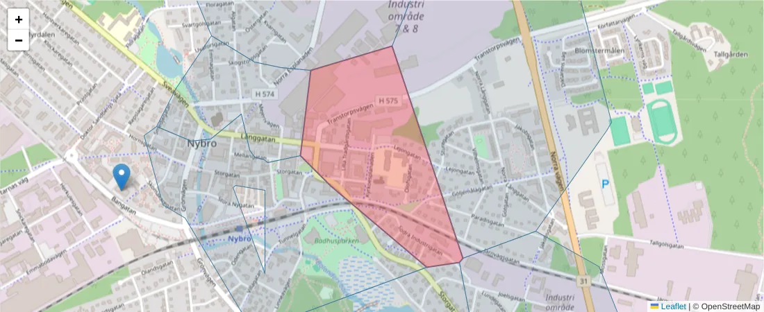 Karta över postnummerområdet  och angränsande postnummer i Sverige
