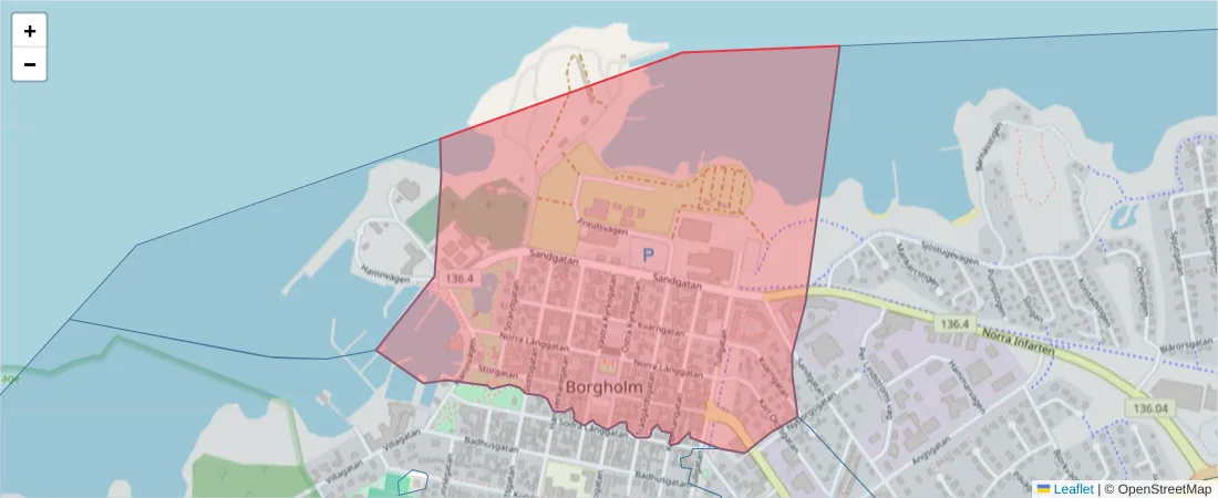 Karta över postnummerområdet  och angränsande postnummer i Sverige
