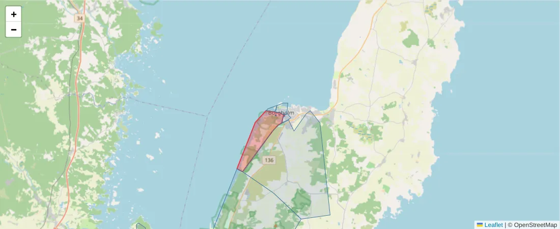 Karta över postnummerområdet  och angränsande postnummer i Sverige