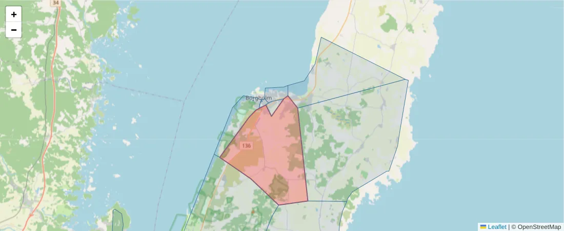 Karta över postnummerområdet  och angränsande postnummer i Sverige