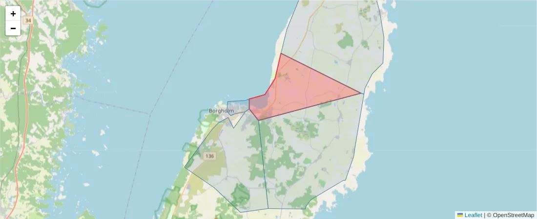 Karta över postnummerområdet  och angränsande postnummer i Sverige