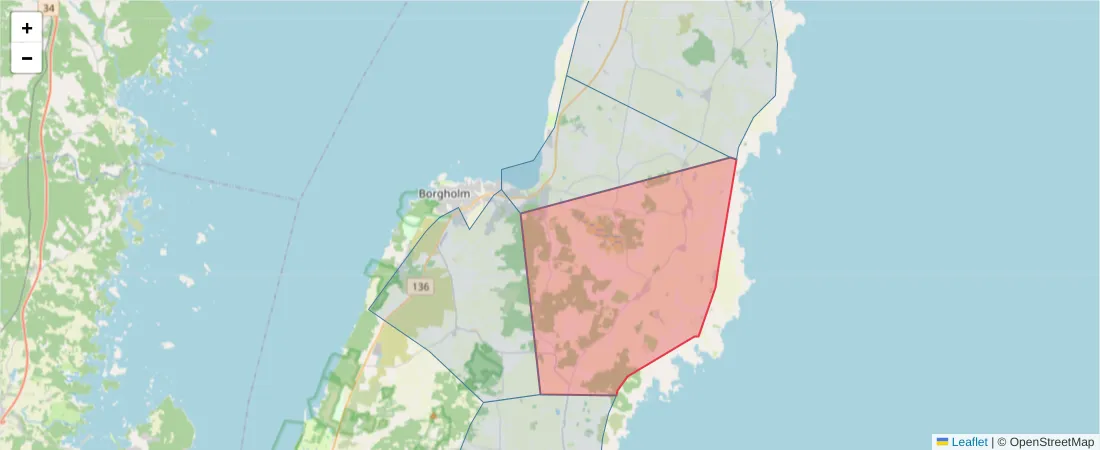 Karta över postnummerområdet  och angränsande postnummer i Sverige
