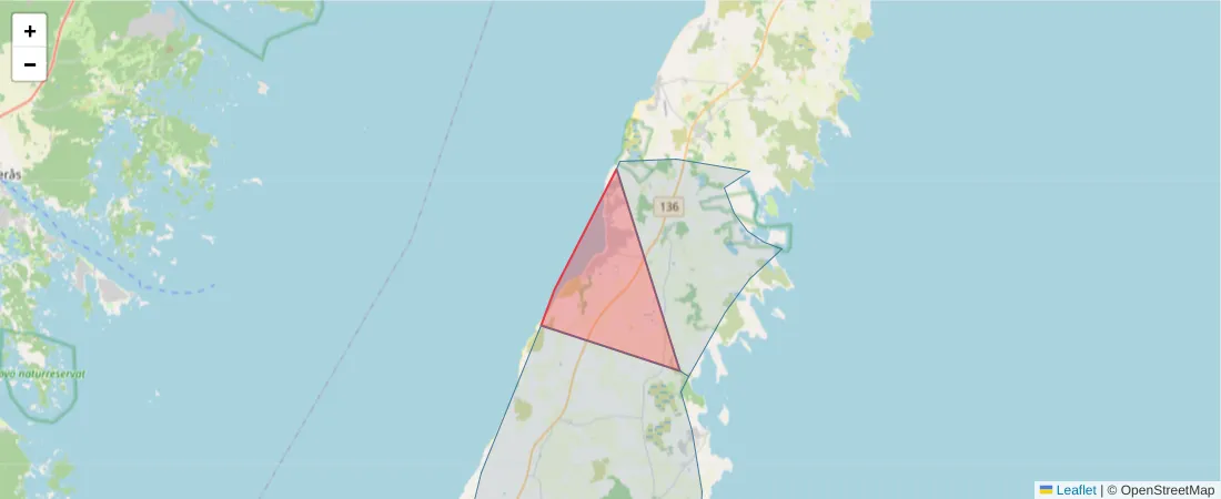 Karta över postnummerområdet  och angränsande postnummer i Sverige