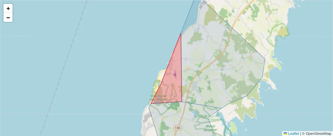 Karta över postnummerområdet  och angränsande postnummer i Sverige