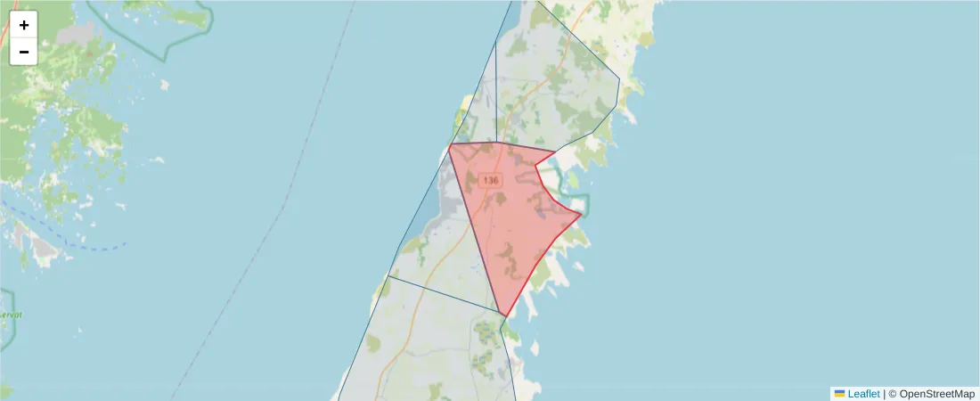 Karta över postnummerområdet  och angränsande postnummer i Sverige