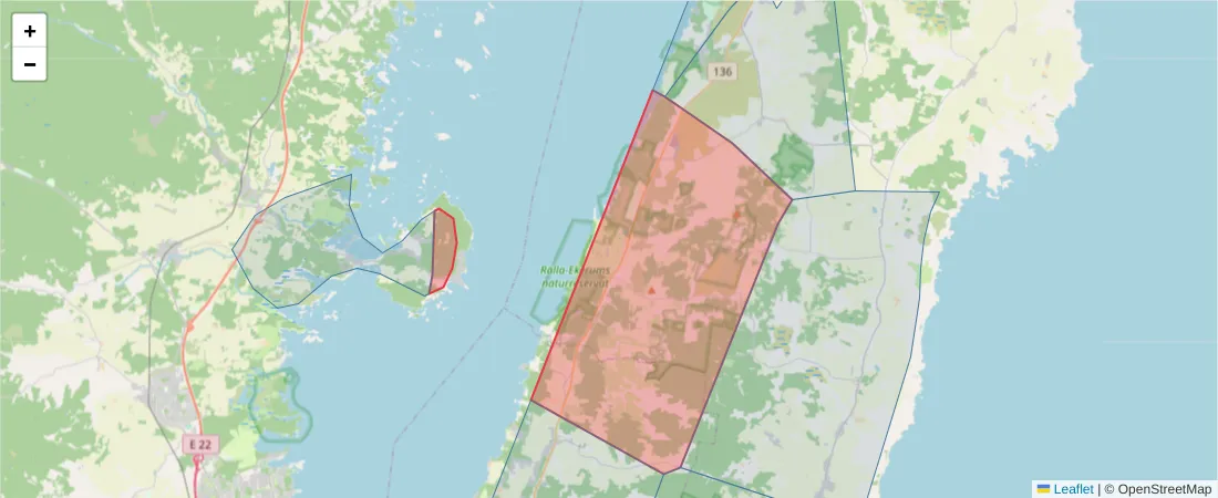 Karta över postnummerområdet  och angränsande postnummer i Sverige
