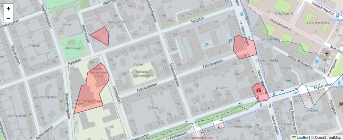 Karta över postnummerområdet  och angränsande postnummer i Sverige