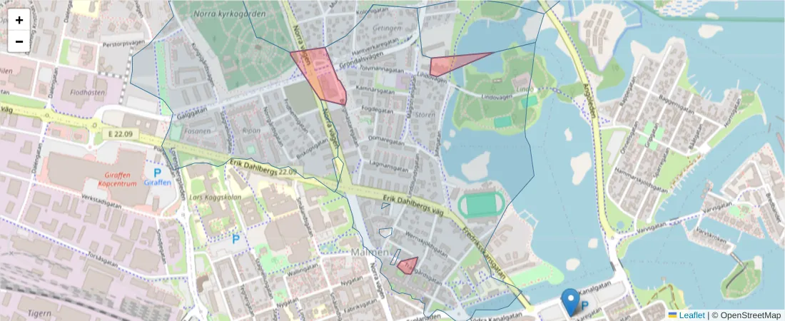 Karta över postnummerområdet  och angränsande postnummer i Sverige
