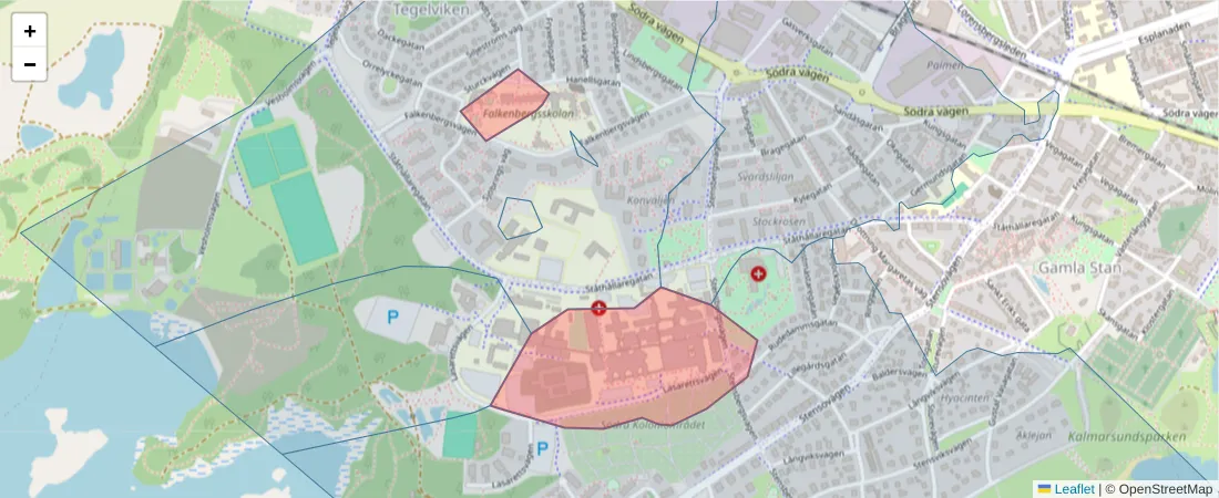 Karta över postnummerområdet  och angränsande postnummer i Sverige