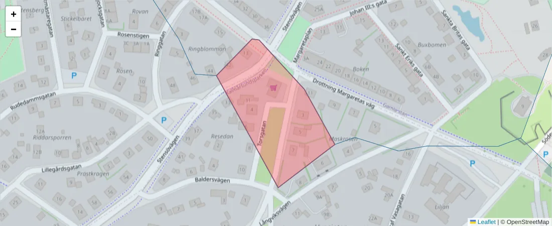 Karta över postnummerområdet  och angränsande postnummer i Sverige