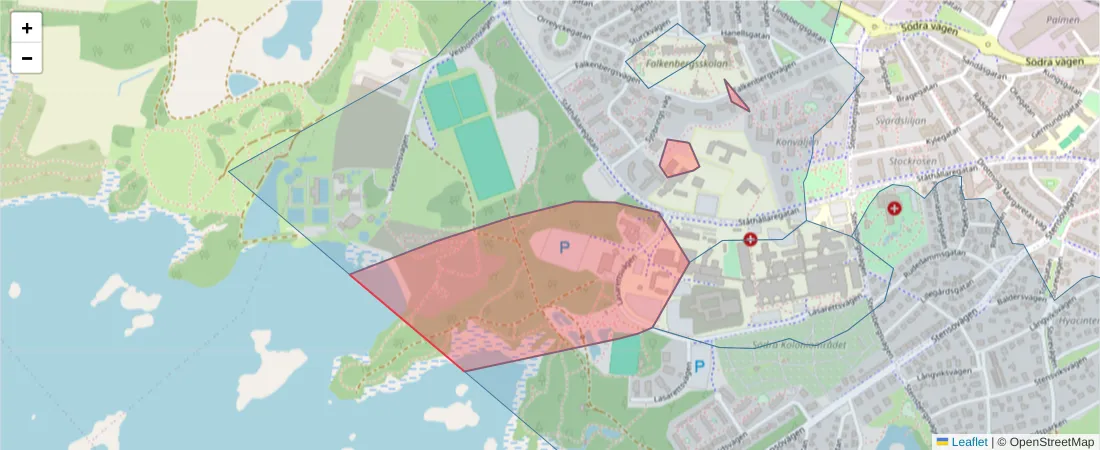 Karta över postnummerområdet  och angränsande postnummer i Sverige