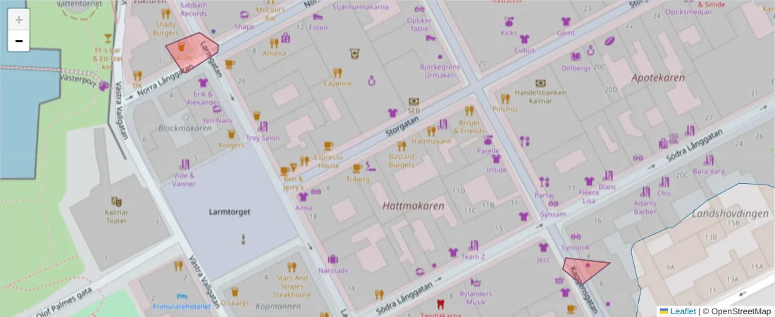 Karta över postnummerområdet  och angränsande postnummer i Sverige
