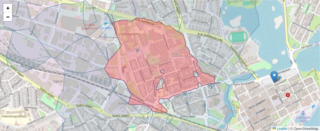 Karta över postnummerområdet  och angränsande postnummer i Sverige