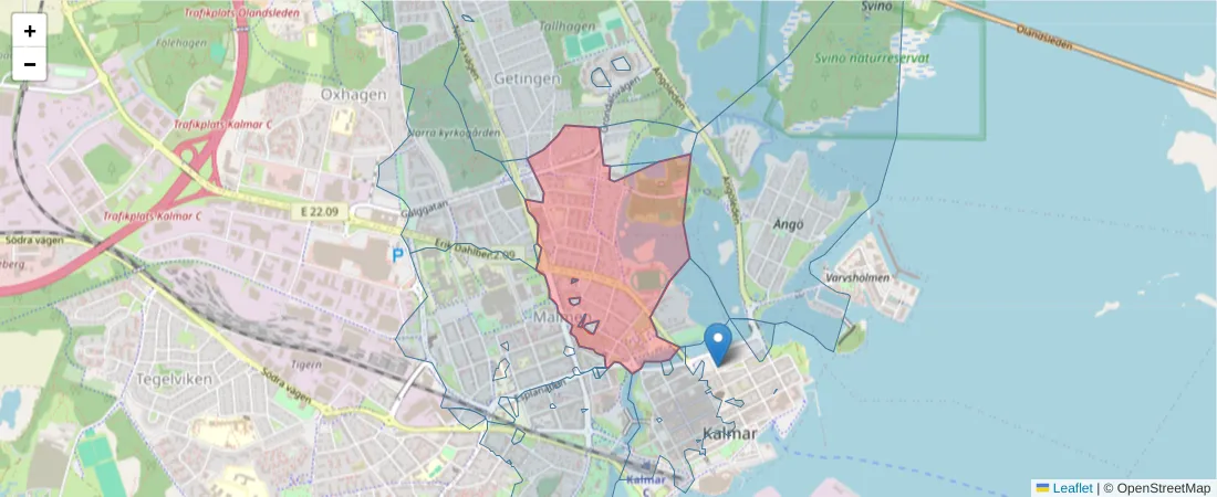 Karta över postnummerområdet  och angränsande postnummer i Sverige