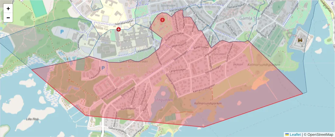 Karta över postnummerområdet  och angränsande postnummer i Sverige