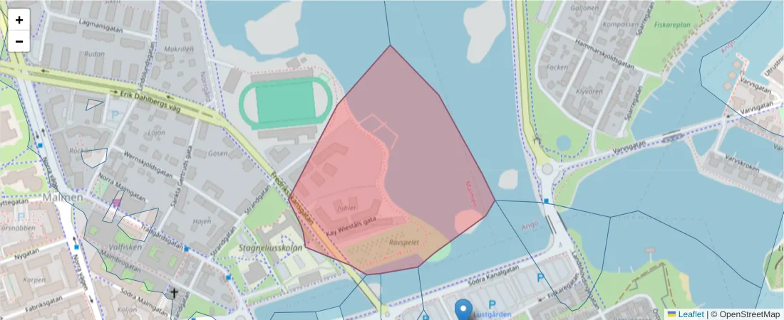 Karta över postnummerområdet  och angränsande postnummer i Sverige