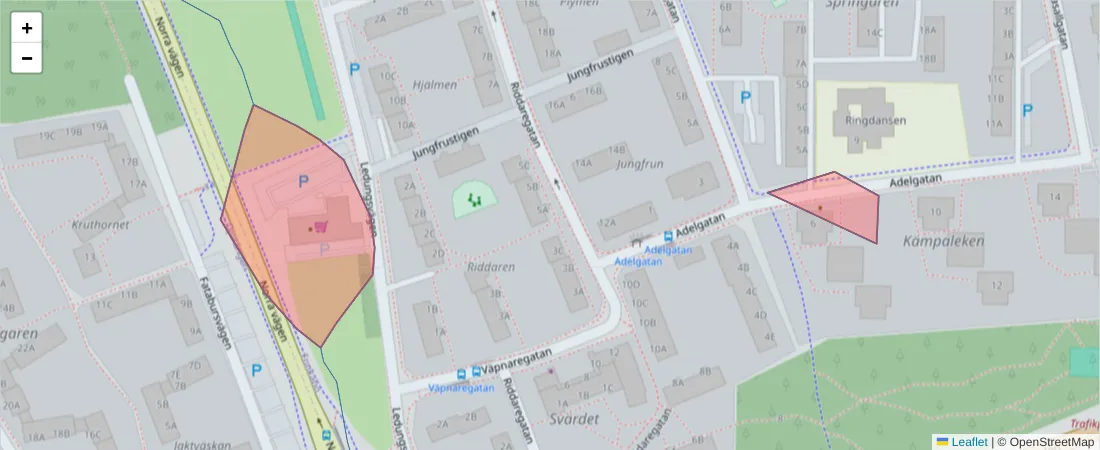 Karta över postnummerområdet  och angränsande postnummer i Sverige