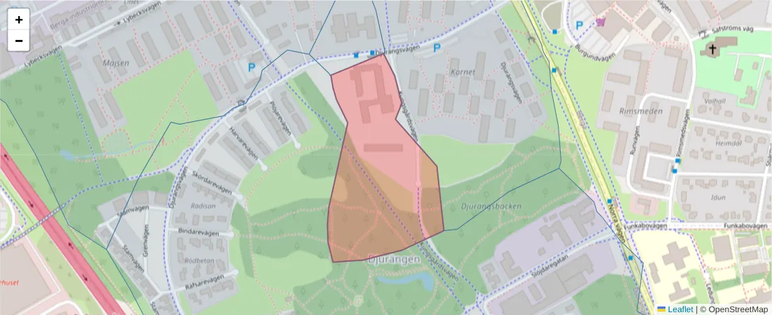 Karta över postnummerområdet  och angränsande postnummer i Sverige