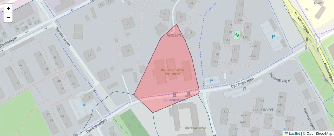 Karta över postnummerområdet  och angränsande postnummer i Sverige