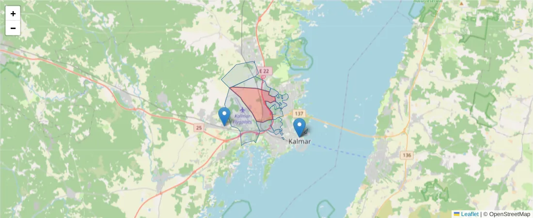 Karta över postnummerområdet  och angränsande postnummer i Sverige