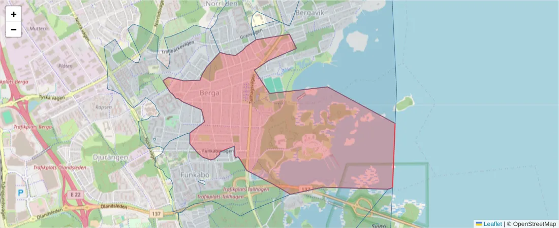 Karta över postnummerområdet  och angränsande postnummer i Sverige