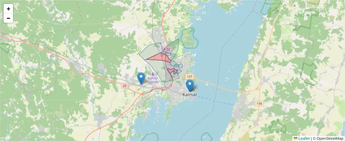 Karta över postnummerområdet  och angränsande postnummer i Sverige