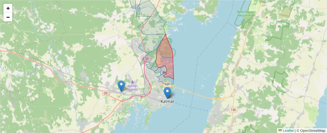 Karta över postnummerområdet  och angränsande postnummer i Sverige
