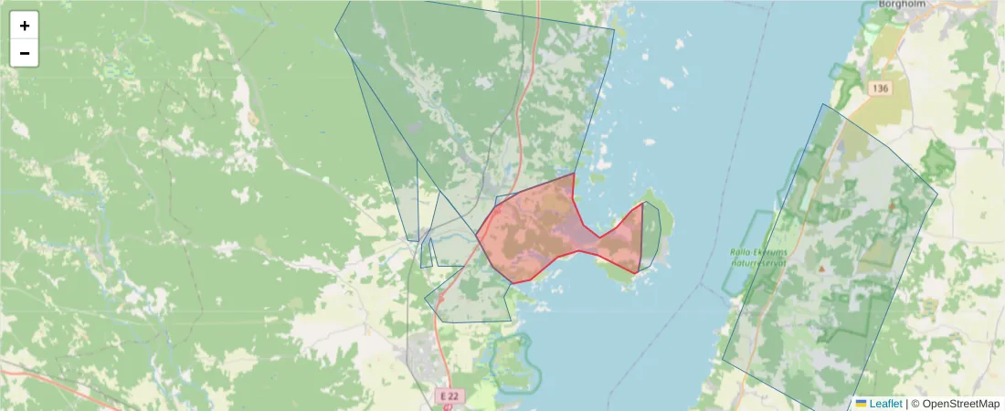 Karta över postnummerområdet  och angränsande postnummer i Sverige