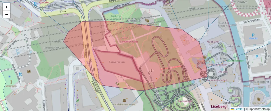 Karta över postnummerområdet  och angränsande postnummer i Sverige
