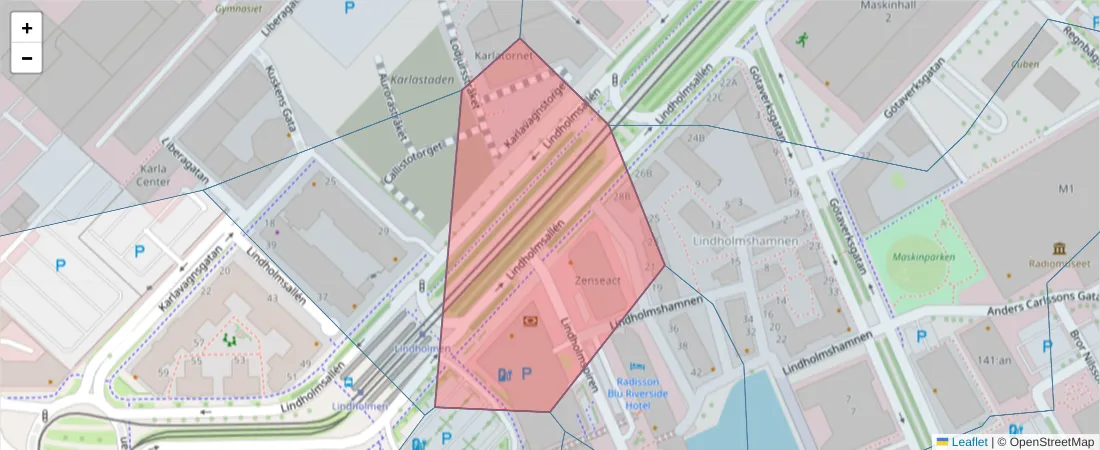 Karta över postnummerområdet  och angränsande postnummer i Sverige