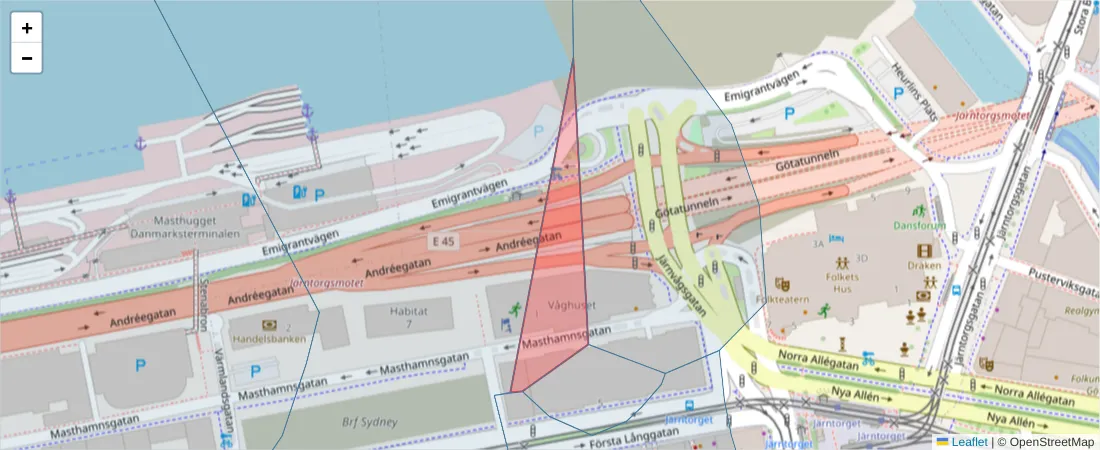 Karta över postnummerområdet  och angränsande postnummer i Sverige