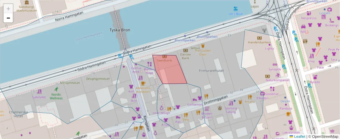 Karta över postnummerområdet  och angränsande postnummer i Sverige