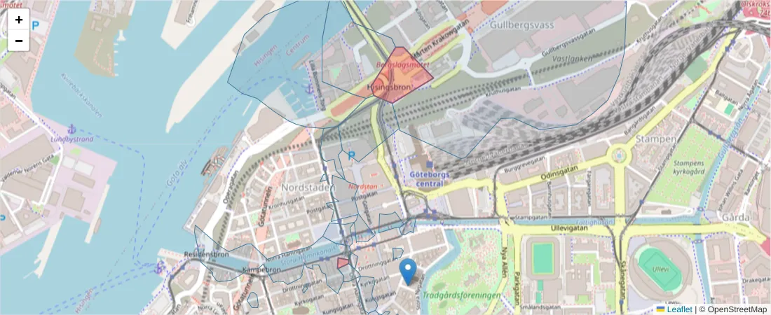 Karta över postnummerområdet  och angränsande postnummer i Sverige