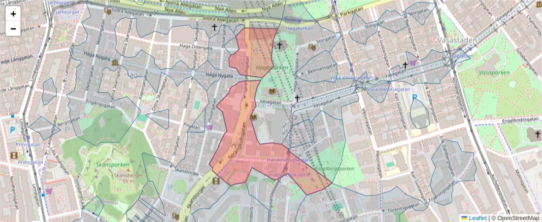Karta över postnummerområdet  och angränsande postnummer i Sverige